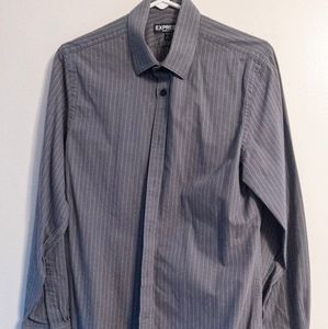 Grey/White Striped Express Modern Fit Shirt - S